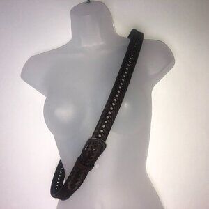 Brown Leather Weave Belt with Metal Buckle